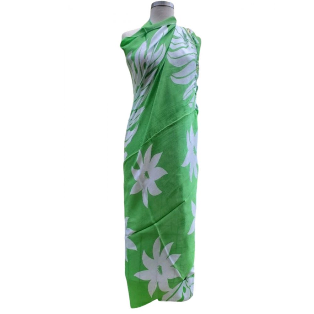 Big White Leaves with Flowers Design Rayon Sarong GREEN      