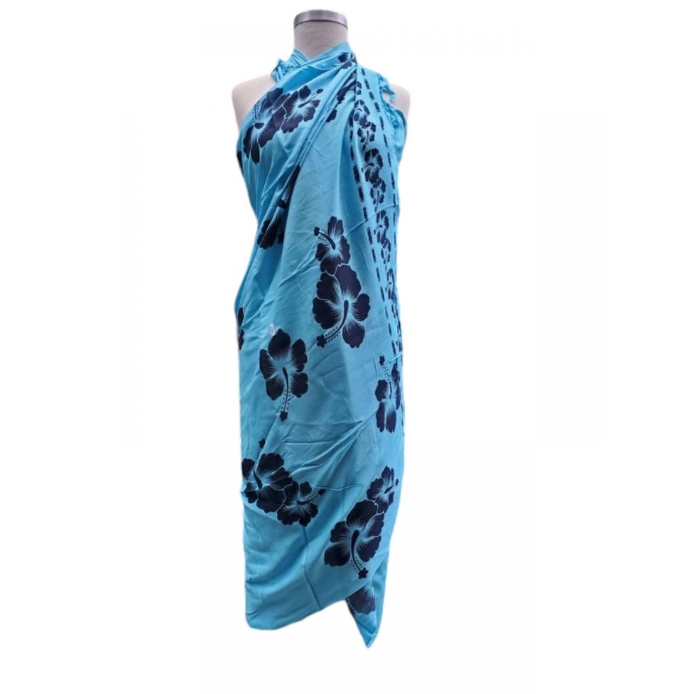 Hawaii Black Hibiscus Sarong Pareo BLUE