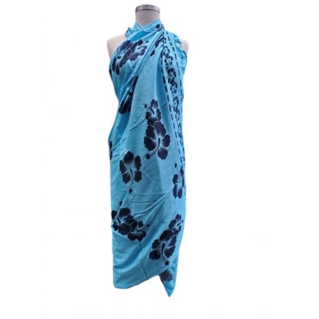 Hawaii Black Hibiscus Sarong Pareo BLUE