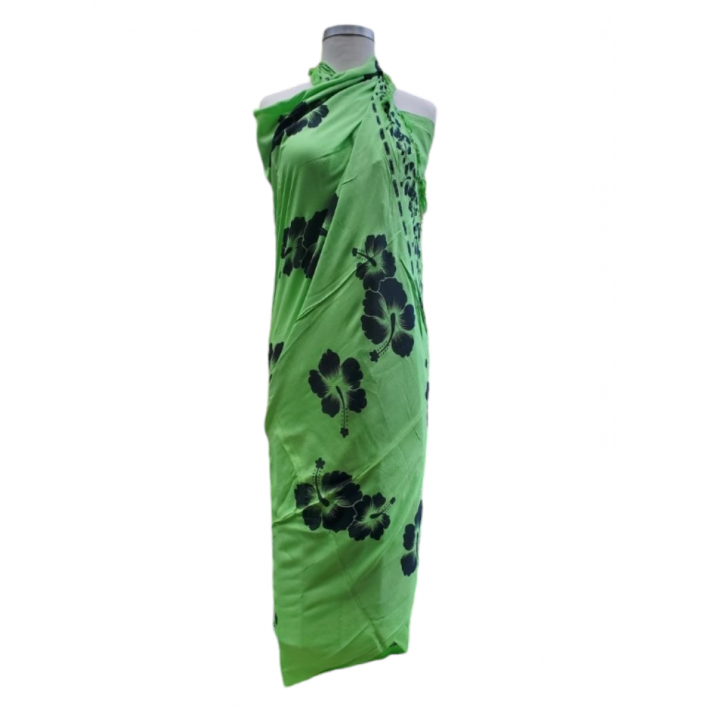 Hawaii Black Hibiscus Sarong Pareo GREEN