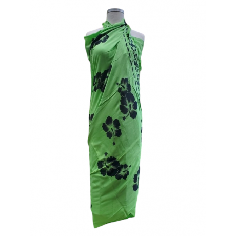 Hawaii Black Hibiscus Sarong Pareo GREEN