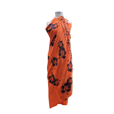 Hawaii Black Hibiscus Sarong Pareo ORANGE