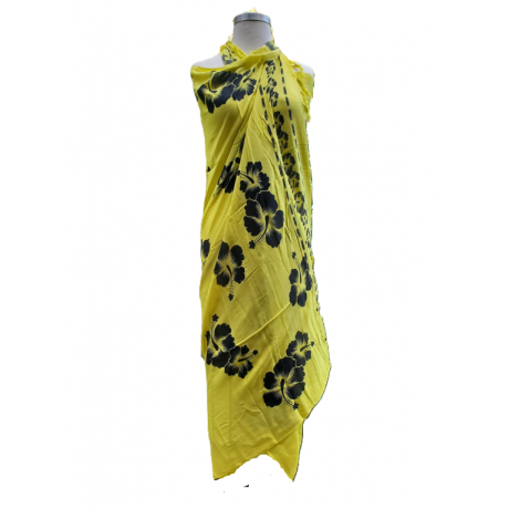 Hawaii Black Hibiscus Sarong Pareo YELLOW