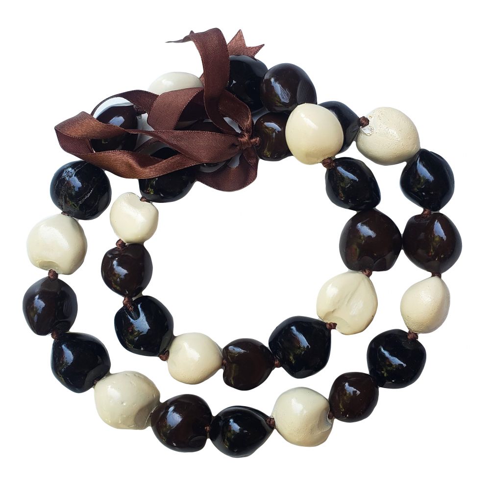 Kukui Nut Lei 32" - BLACK-BROWN-WHITE Color