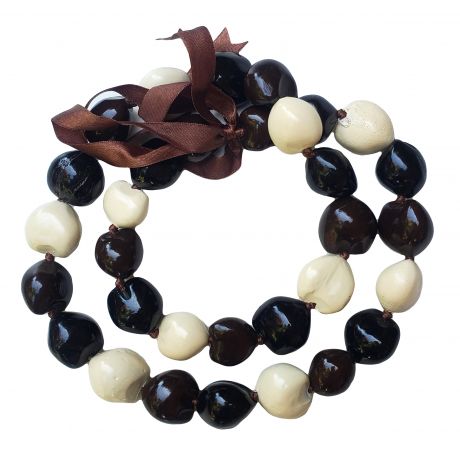 Kukui Nut Lei 32" - BLACK-BROWN-WHITE Color