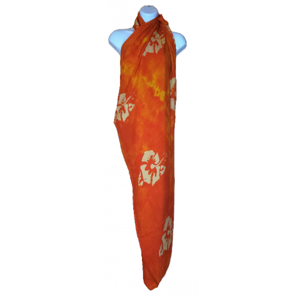 Plus Size Sarong Hibiscus Flowers ORANGE