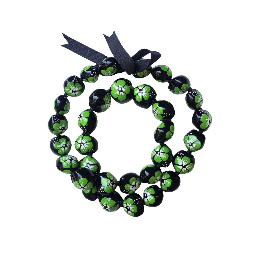 32 Best Quality Hawaii Hibiscus Flower Kukui Nut Necklace Lei Green