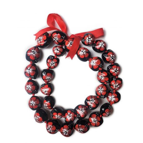 32 Best Quality Hawaii Hibiscus Flower Kukui Nut Necklace Leiy Red