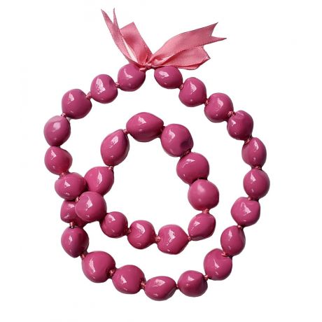 Kukui Nut Necklace Lei Hawaiian Wedding Luau Graduation Pink