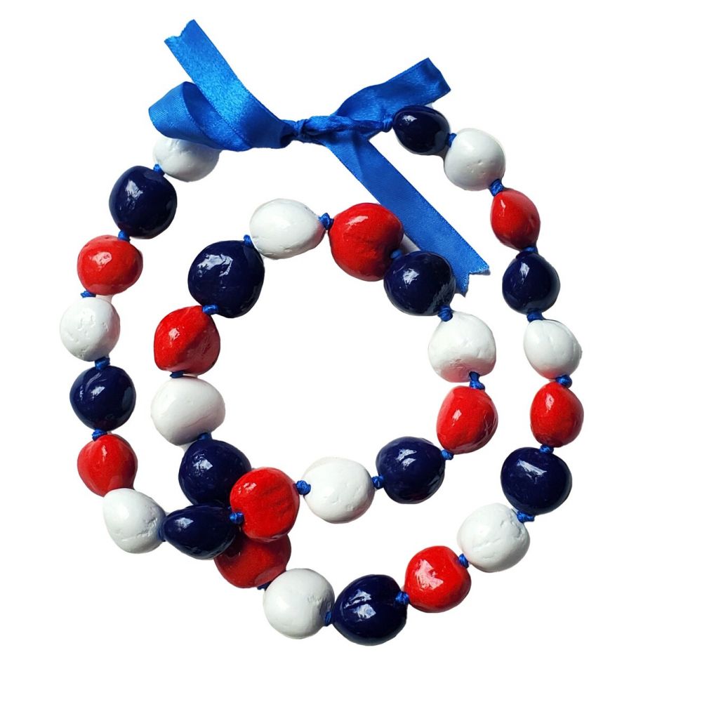 Kukui Nut Necklace Lei Hawaiian Wedding Luau Graduation Red White Navy