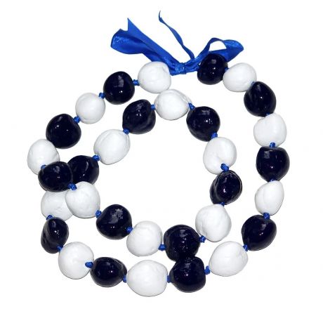 Kukui Nut Necklace Lei Hawaiian Wedding Luau Graduation White Navy