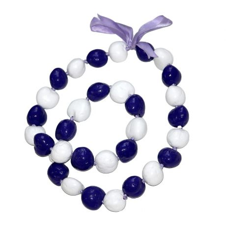 Kukui Nut Necklace Lei Hawaiian Wedding Luau Graduation White Purple