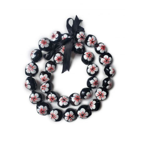 32 Best Quality Hawaii Hibiscus Flower Kukui Nut Necklace Leiy White