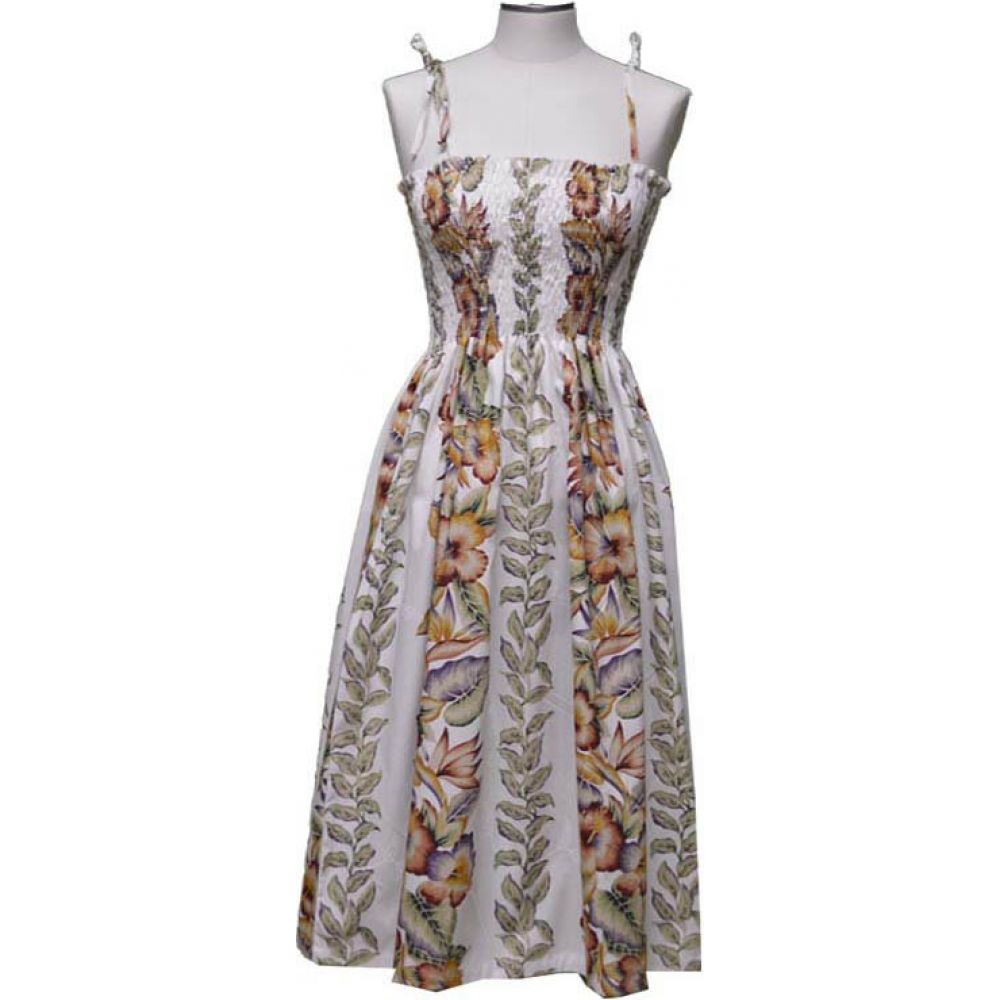 16D-535W- Hawaiian Smock Midi Dress Anthurium Design