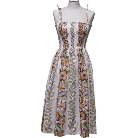 16D-535W- Hawaiian Smock Midi Dress Anthurium Design