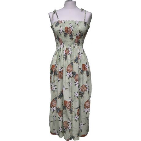 16D-410G - Cotton Hawaiian Smock Midi Dress Pineapple