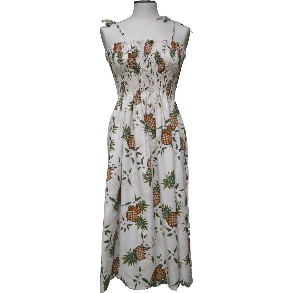 16D-410W- Cotton Hawaiian Smock Midi Dress Pineapple