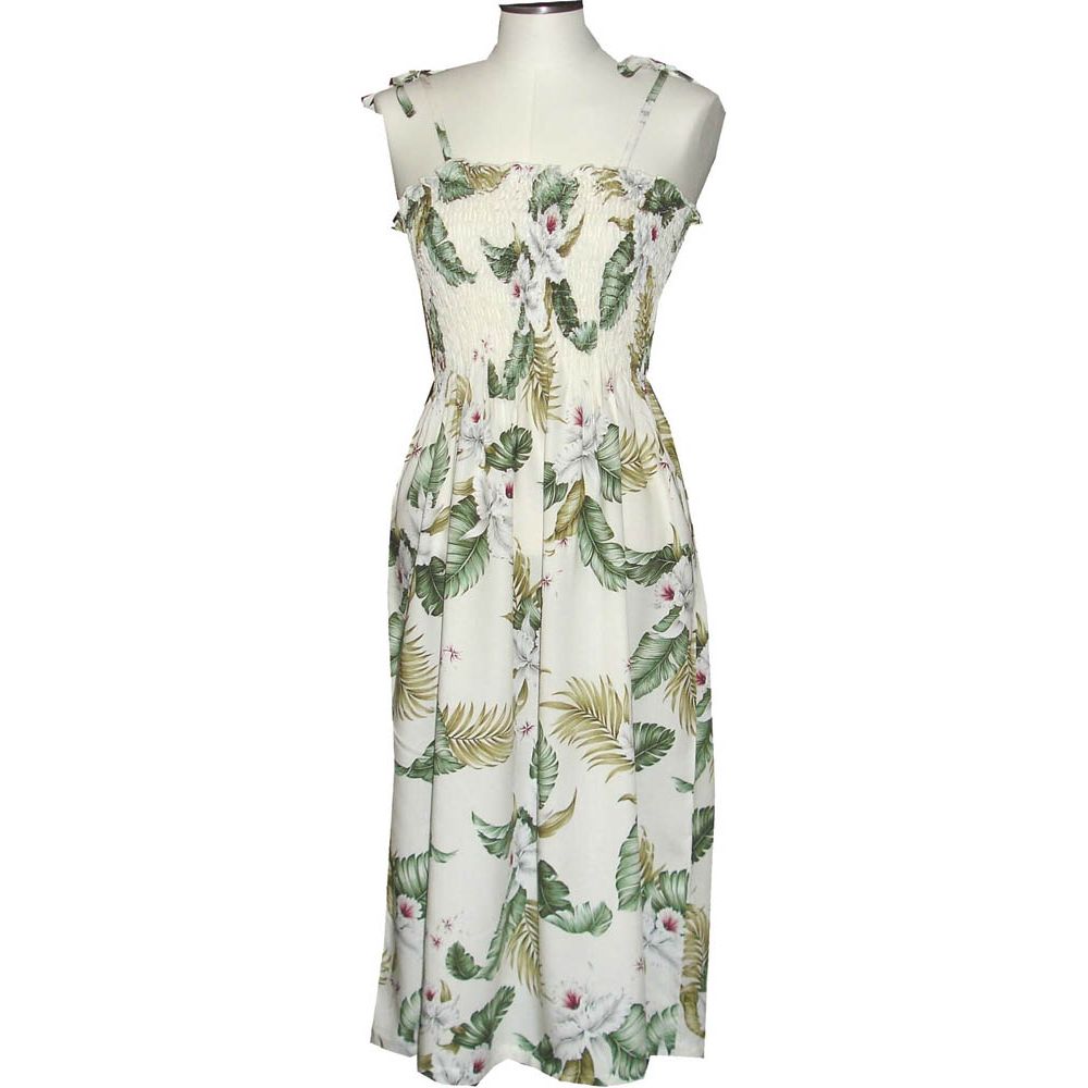 16D-812W- Hawaiian Smock Midi Dress Palolo Coral Orchid