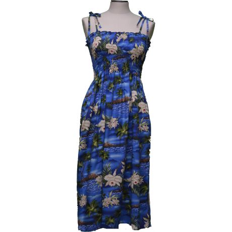 16D- 823NB -Hawaiian Smock Midi Dress Diamond Head