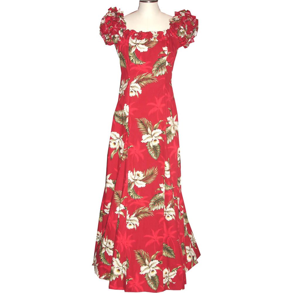 19D-413R -Classic Orchid Red Hawaiian Muumuu Dress