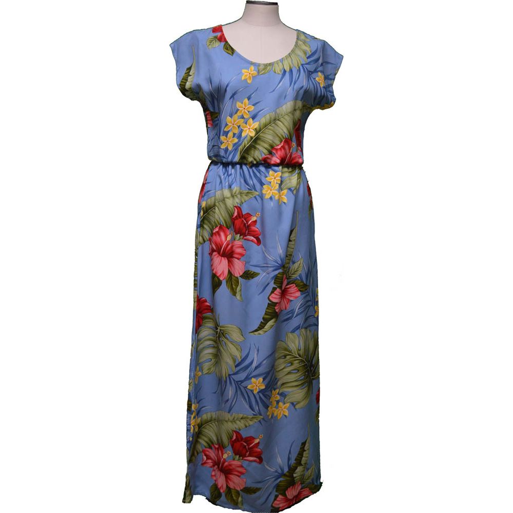 23LD-826NB- Makakilo Hibiscus Navy Blue Full Length Short Sleeve