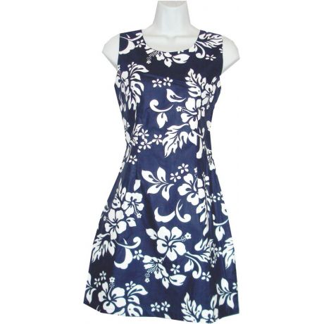 2D-354NB- Short Hawaiian Tank Dress Classic Hibiscus Royal