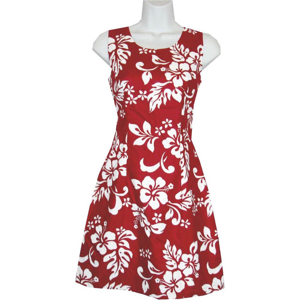 2D-354R- Short Hawaiian Tank Dress Classic Hibiscus Red