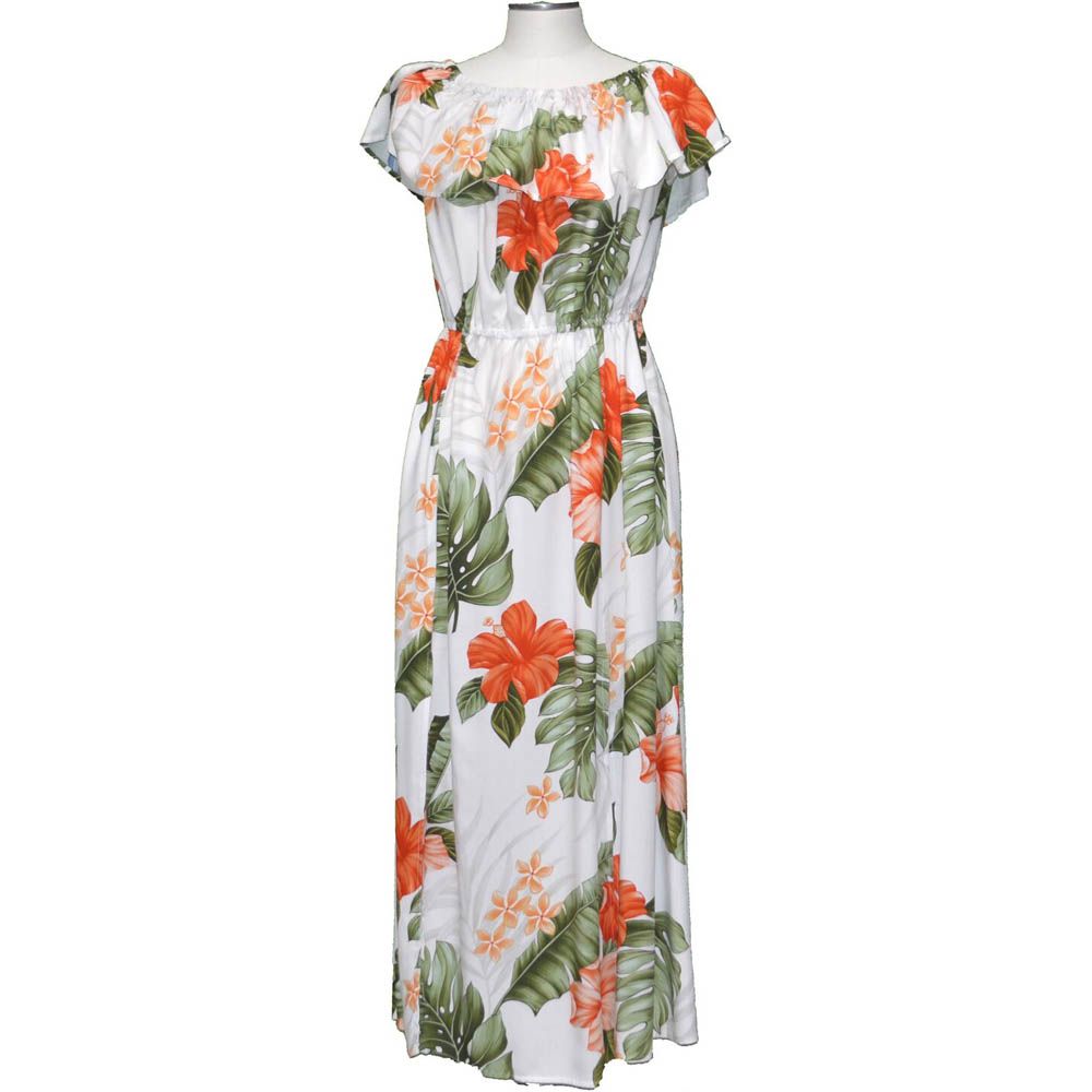 Makakilo Hibiscus White Off The Shoulder Summer Dress