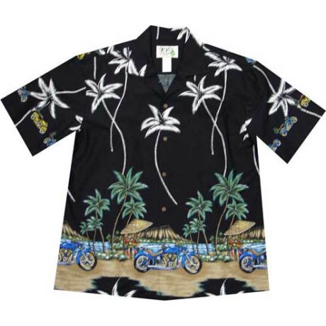 AL-398B- Motorcycle Diamond Head Black Cotton Mens Hawaiian Shir