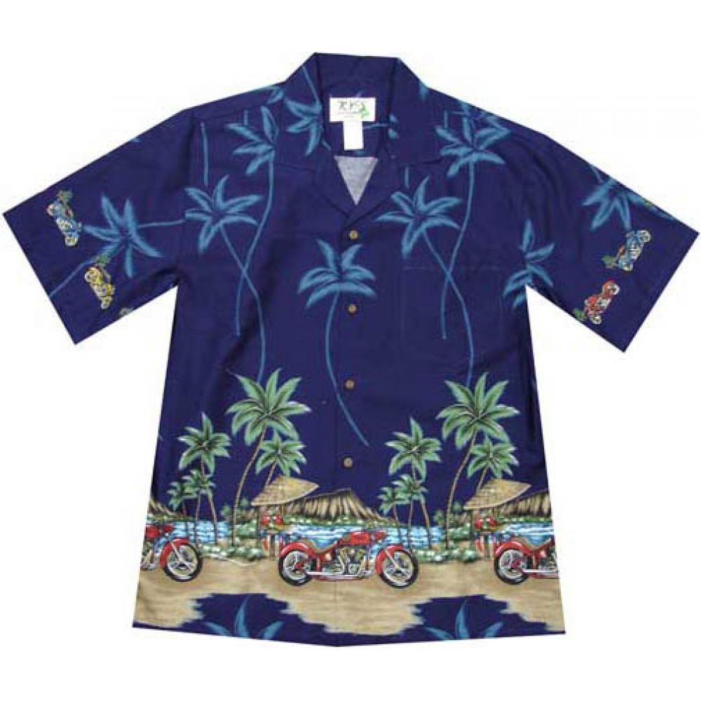 AL-398NB- Motorcycle Diamond Head Navy Cotton Mens Hawaiian Shir