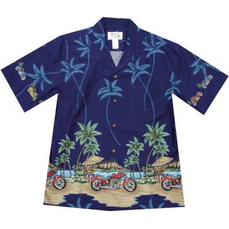 AL-398NB- Motorcycle Diamond Head Navy Cotton Mens Hawaiian Shir