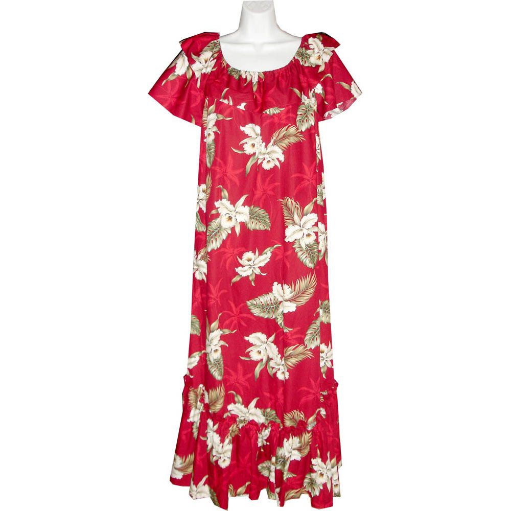 3LM-413R- Long Red Cotton Muumuu Hawaiian Dress
