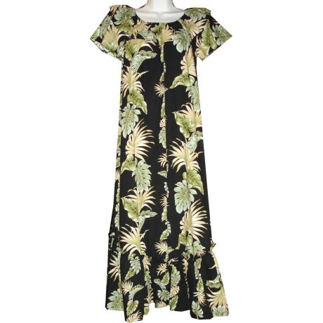 3LM-438B- Long Black Cotton Muumuu Hawaiian Dress