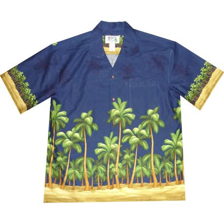 AL-408 NB Palm Trees Beach Navy Hawaiian Shirt