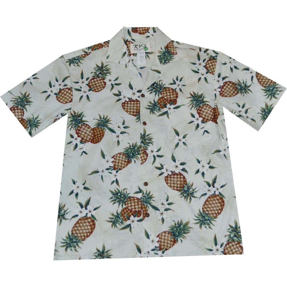 AL410W - Pineapple White Aloha Shirt