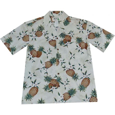 AL410W - Pineapple White Aloha Shirt