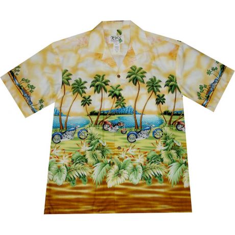AL-414 Y Motorcycle Palm Tree Yellow Hawaiian Shirt