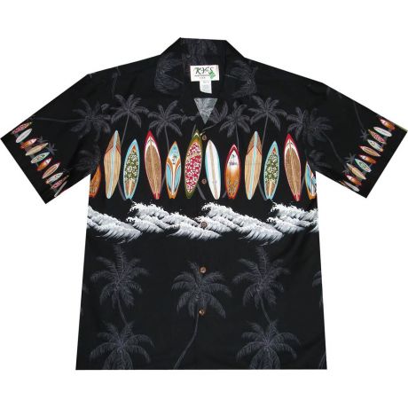 AL-415 B Surf Board Chest Band Black Hawaiian Shirt