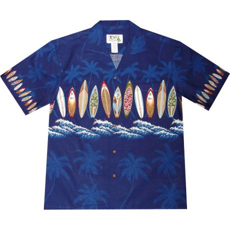 AL-415 NB Surf Board Chest Band Navy Hawaiian Shirt