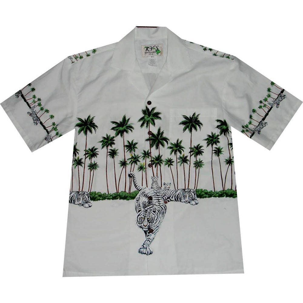 AL-416 NB - Year of Tiger Honolulu White Cotton Mens Aloha Shirt
