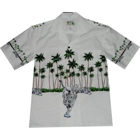 AL-416 NB - Year of Tiger Honolulu White Cotton Mens Aloha Shirt