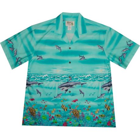 AL-424G -Shark Ocean Green Hawaiian Shirt