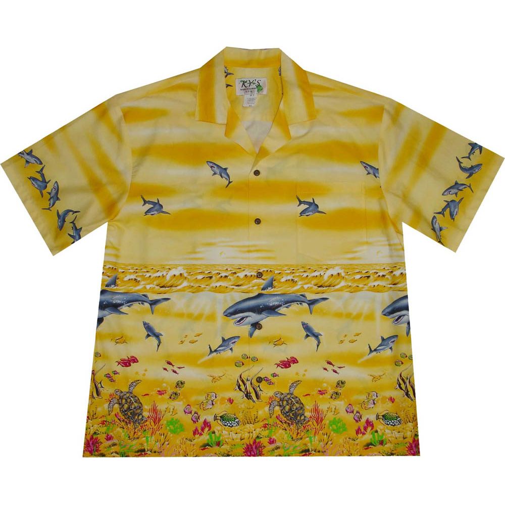 AL-424 Y Shark Ocean Yellow Hawaiian Shirt