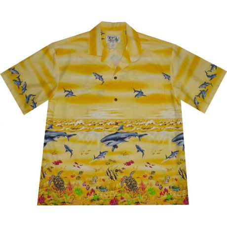 AL-424 Y Shark Ocean Yellow Hawaiian Shirt