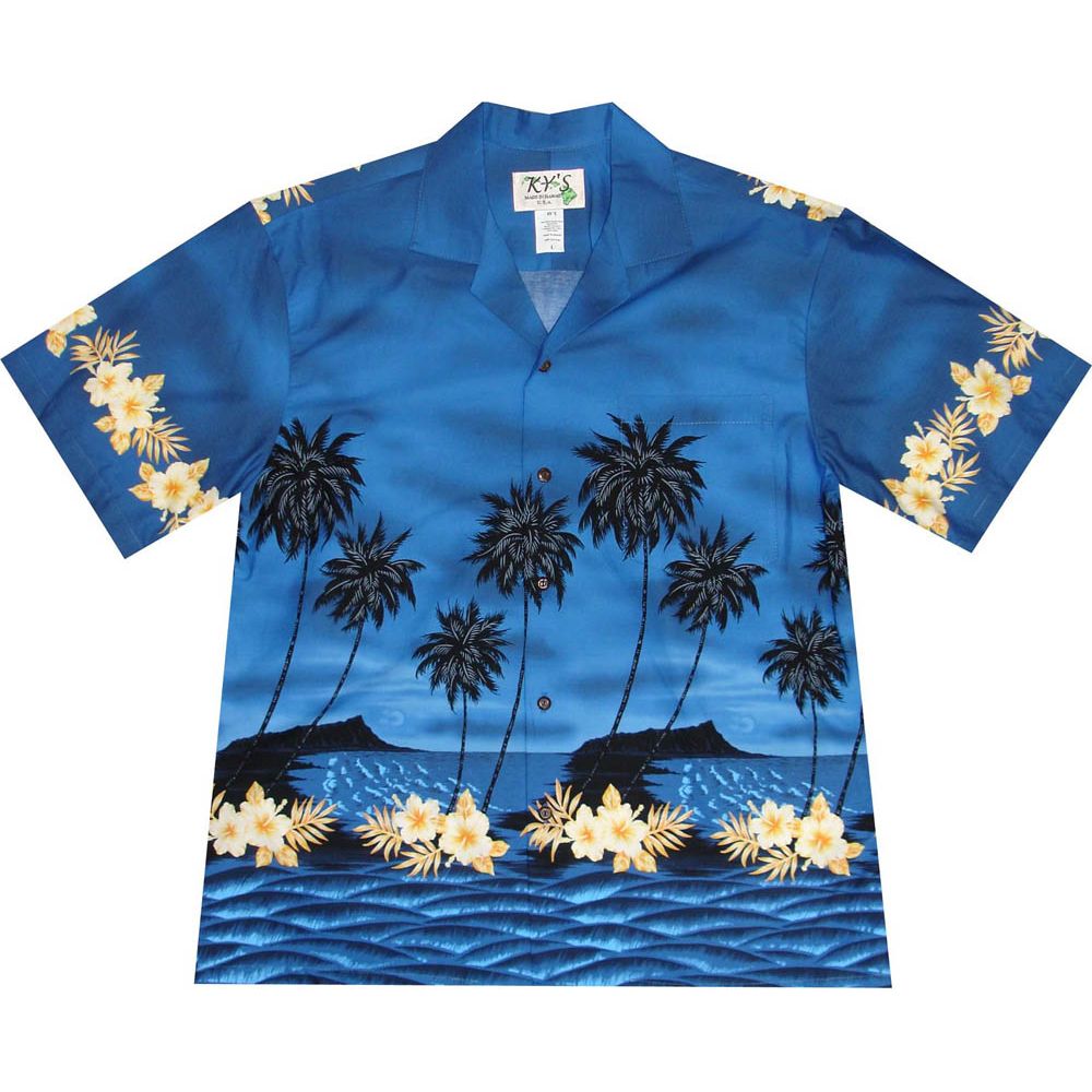 AL-428NB- Palm Tree Silhoutte Navy Blue Hawaiian Shirt