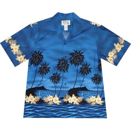 AL-428NB- Palm Tree Silhoutte Navy Blue Hawaiian Shirt