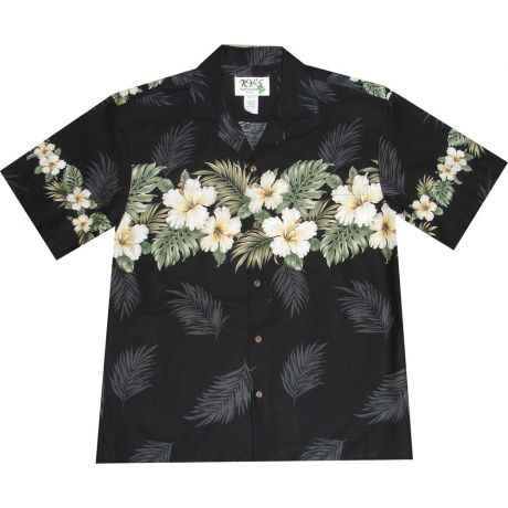 AL-430 B Original-Hibiscus-Chest-Band-Black-Hawaiian-Shirt