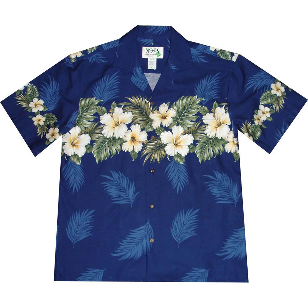 AL-430 NB Original-Hibiscus-Chest-Band-Navy-Hawaiian-Shirt
