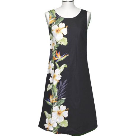 4DB-437B- Hibiscus Shining Black Loose Hawaiian Dress