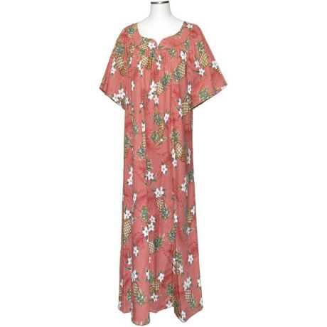 5M-410R- Pineapple Cotton Red Hawaiian Muumuu Dress